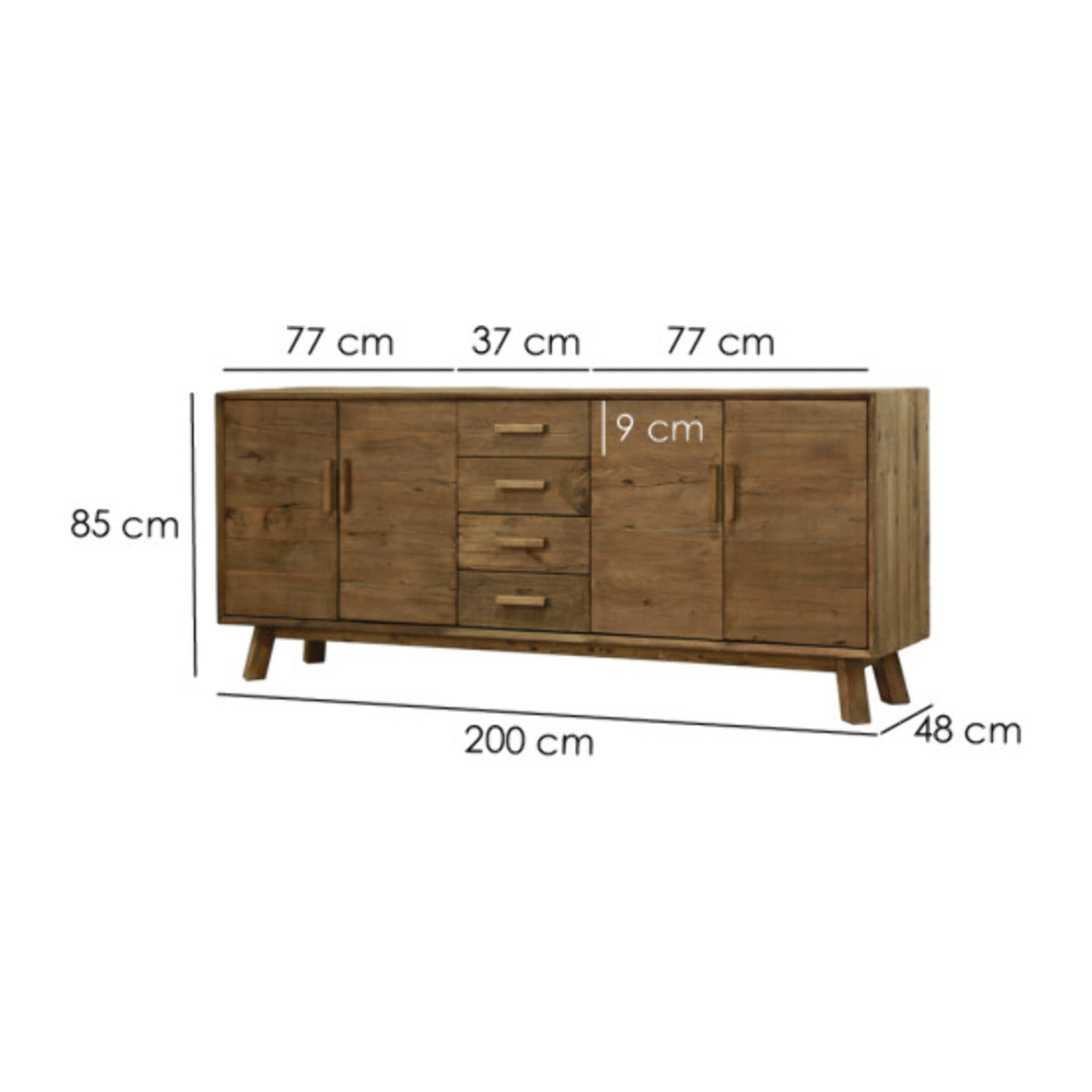 Buffet bahut 4 portes et 4 tiroirs en pin recyclé - ORIGIN