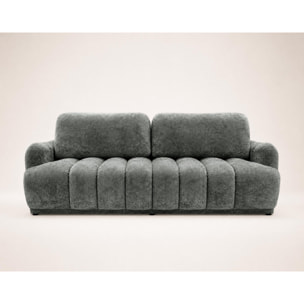 Silvia - Canapé droit 3 places convertible avec coffre - en tissu bouclette - Gris