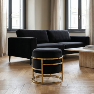 Pouf Contenitore Rotondo in Velluto con Coperchio e Base in Acciaio Dorata, Seduta Imbottita con Vano Contenitore dallo Stile Elegante per Soggiorno, Camera da Letto e Ingresso