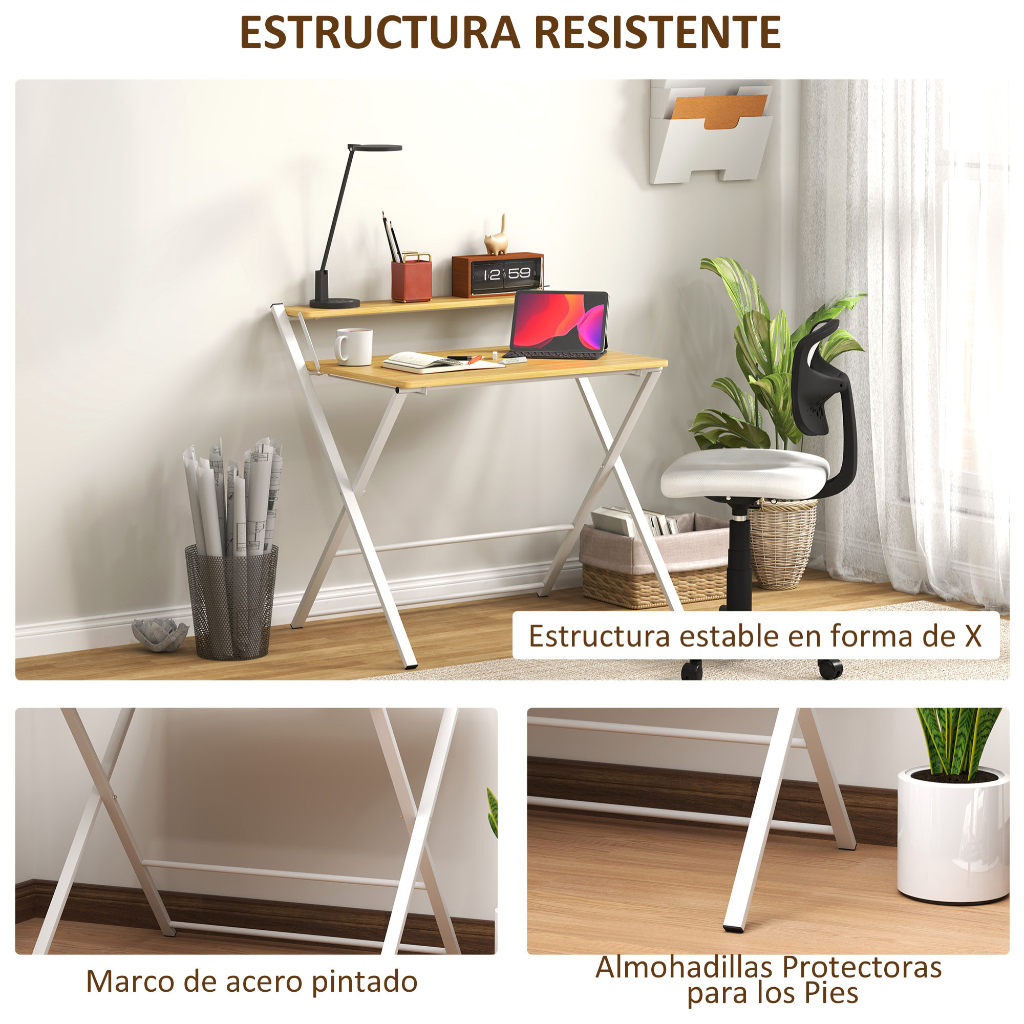 Escritorio Plegable Mesa de Escritorio Plegable con Estante Abierto Escritorio Pequeño para Estudio Hogar Oficina 86x66x82 cm Natural