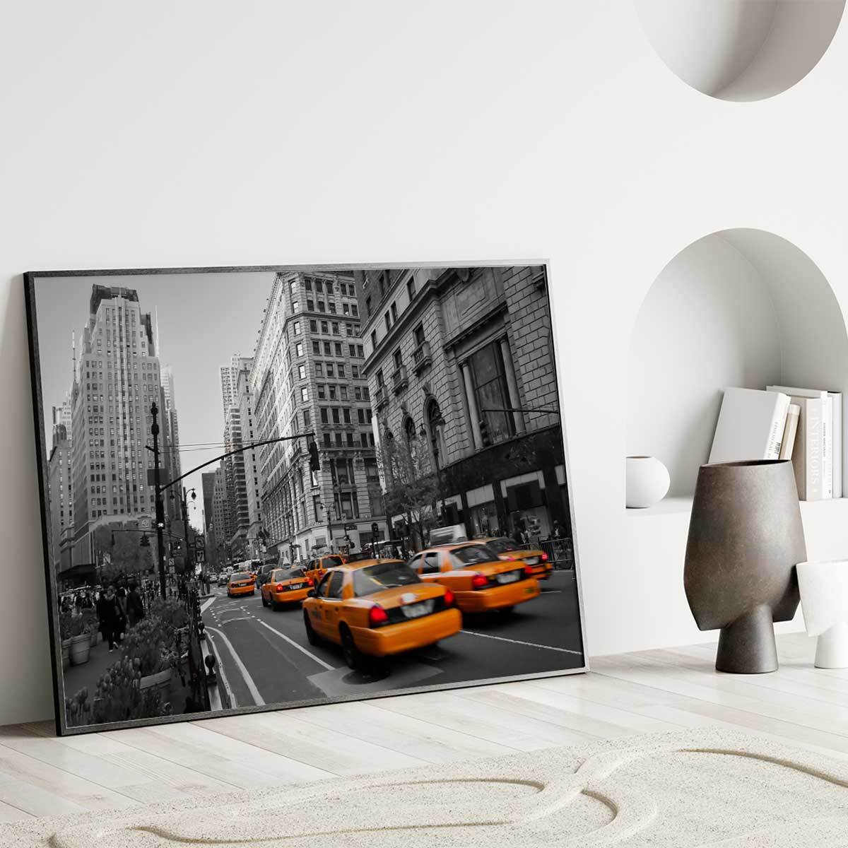 Affiche encadrée New York taxis jaunes Affiche + cadre en métal - Noir