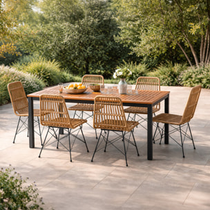 Salon de jardin 6 places avec table en bois naturel et chaises en résine tressée JAGNA