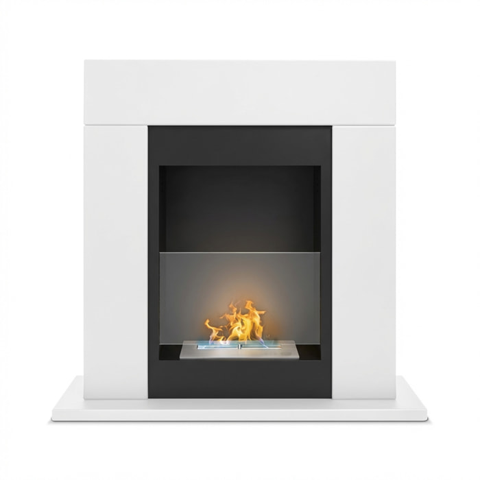 Marco Aurelio - Camino a bioetanolo da terra freestanding, biocamino da pavimento, 73x20xH75 cm colore bianco