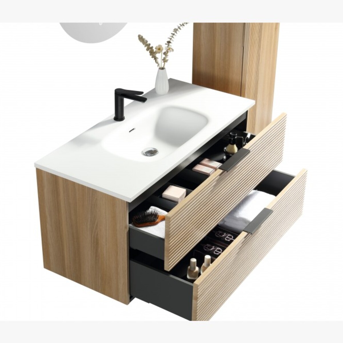 Ensemble meuble de salle de bain 100 cm chêne clair Aqualinea