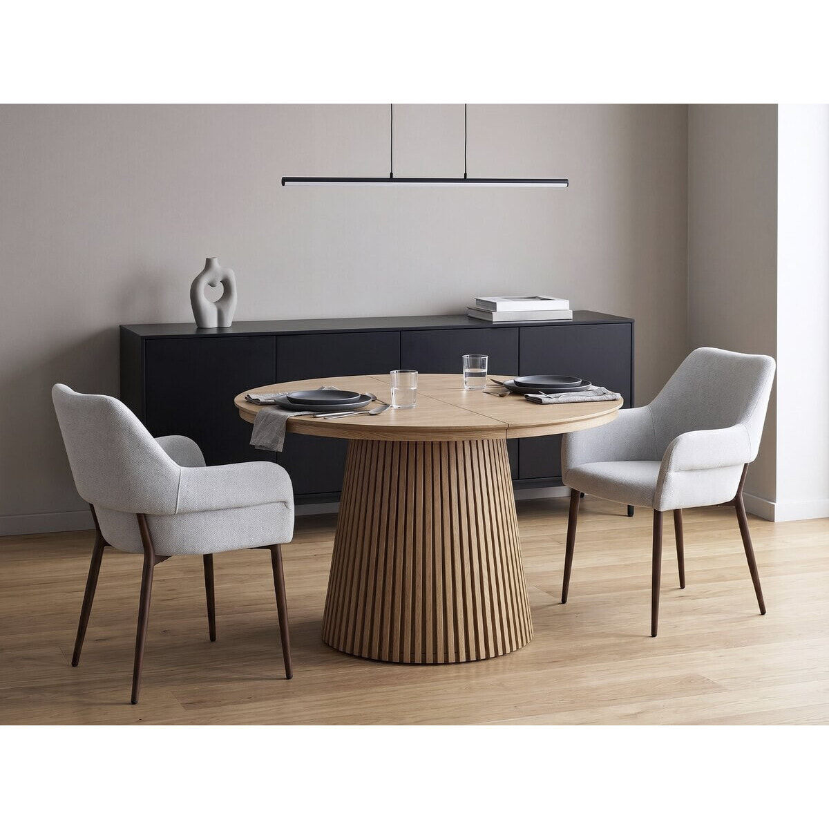 Lot de 2 chaises de salle à manger avec accoudoirs "Jade" - Gris clair