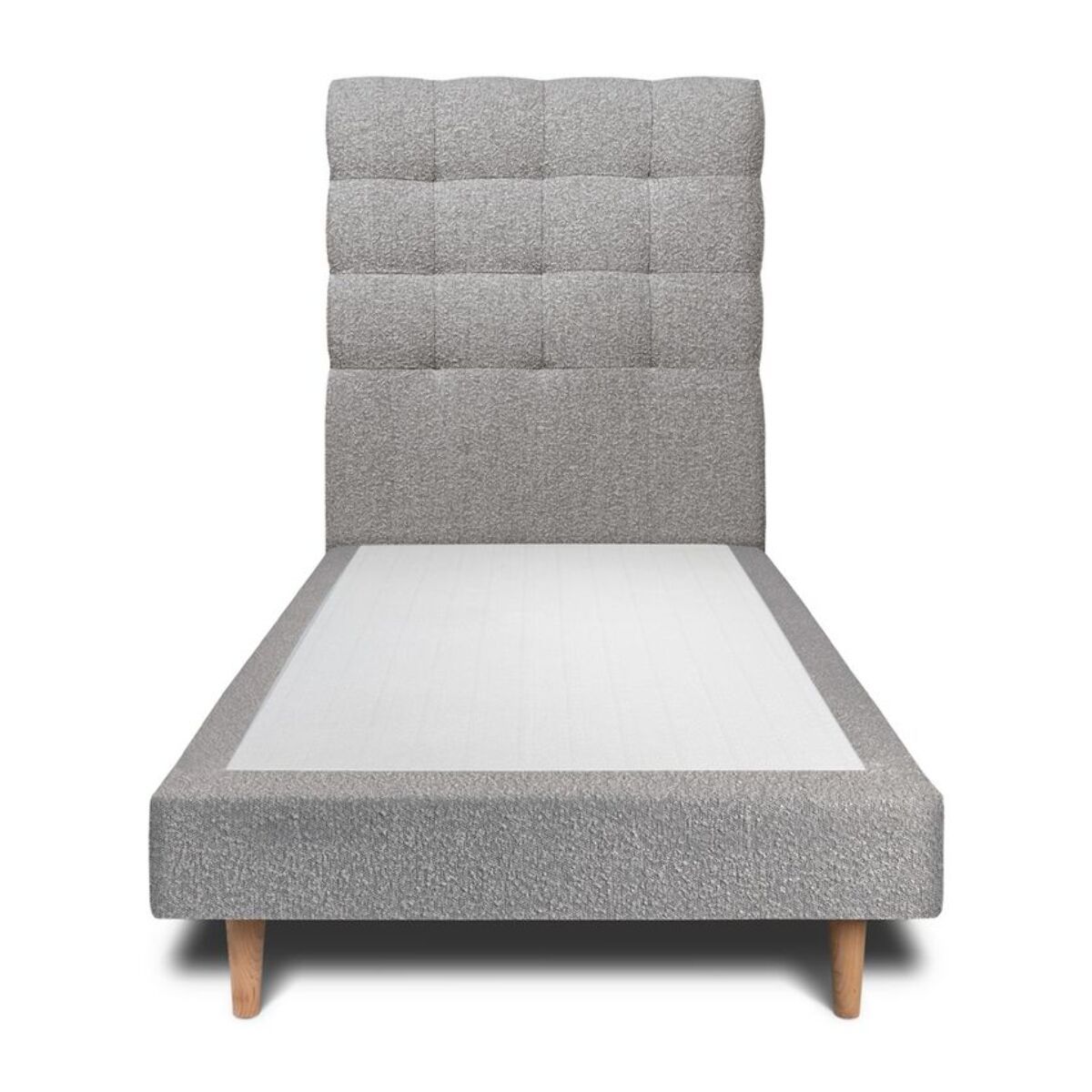 Lit avec tête de lit capitonnée bouclette et sommier tapissier Ep14