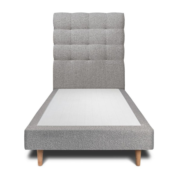 Lit avec tête de lit capitonnée bouclette et sommier tapissier Ep14