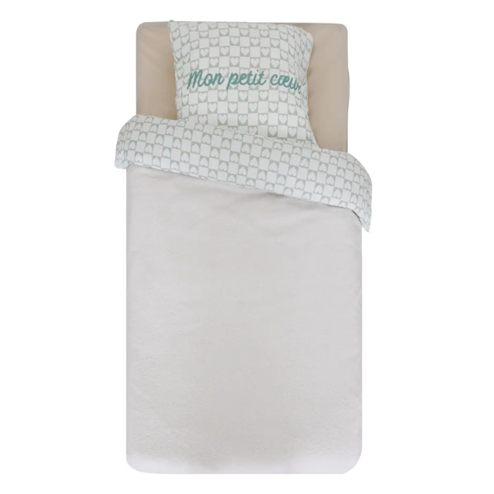 Parure de lit réversible Jaiko 140x200cm blanc/motif coeurs vert