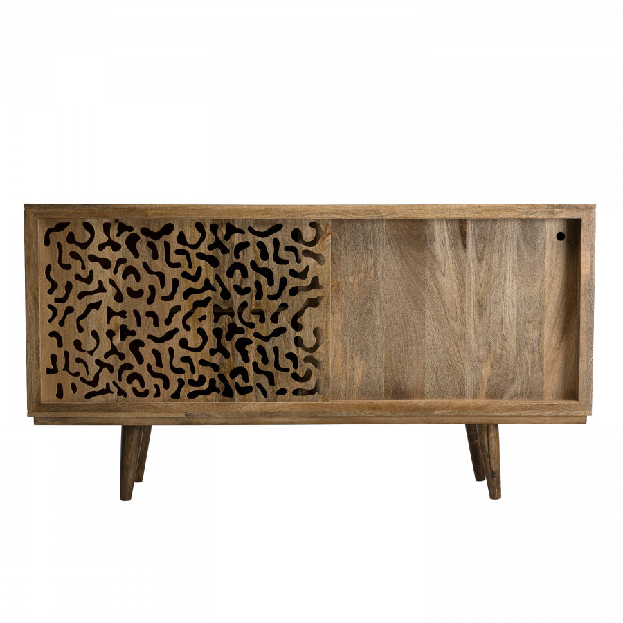 IRENE - Buffet bois Manguier 160x45cm 2 portes coulissantes 1 étagère Jaipur