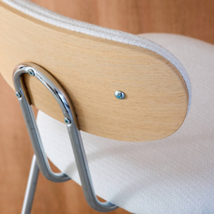 Tabouret de bar décor bois courbé teinté chêne et tissu déperlant pieds chromé 76,5cm (lot de 2) ERIN