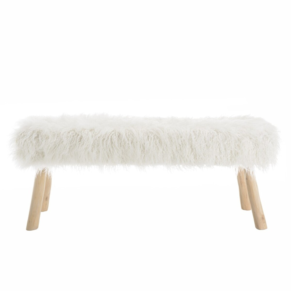 SACHA - Banc 120x40cm peau de mouton couleur ivoire pieds bois naturel