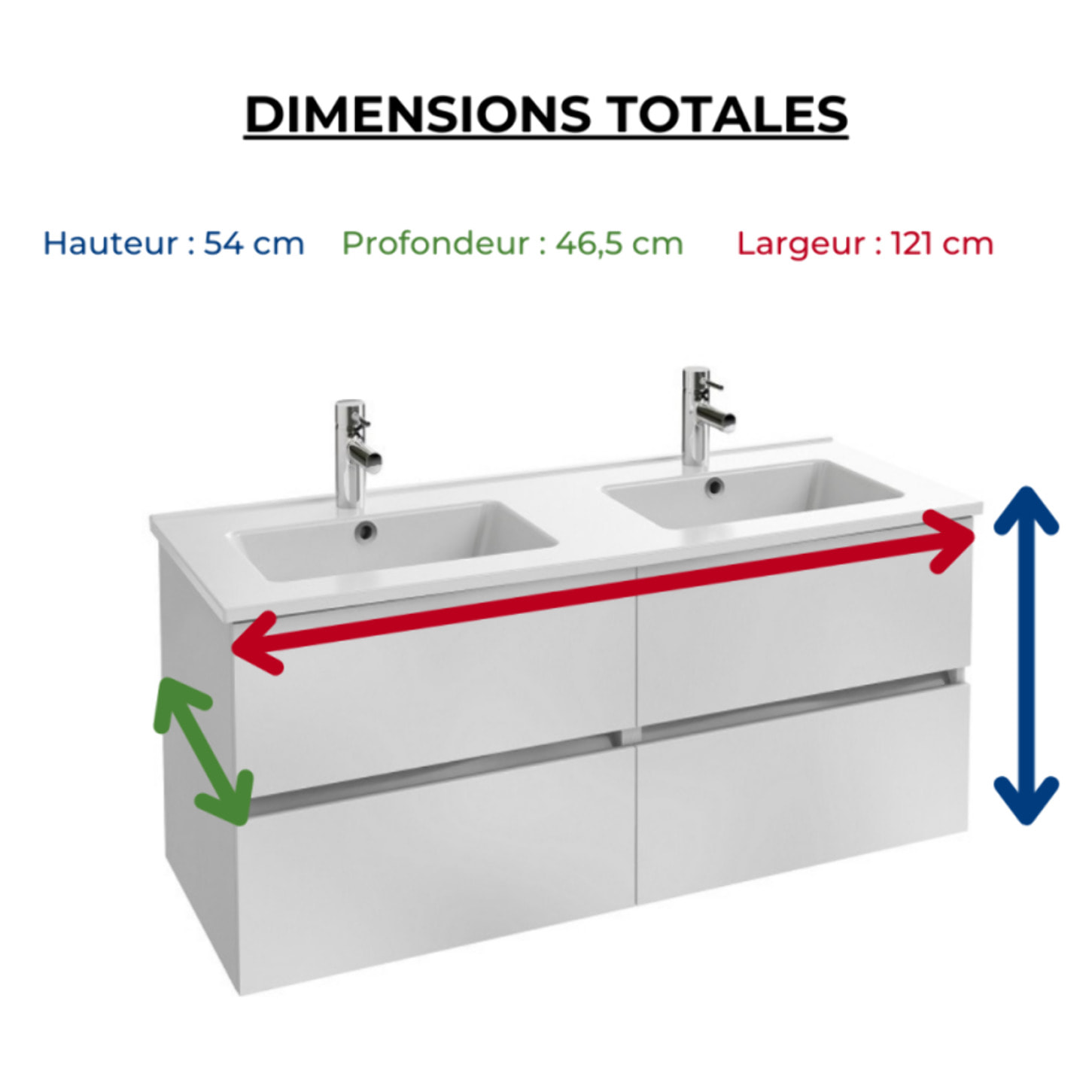 Meuble double vasque 120 cm Tolbiac blanc + miroir led