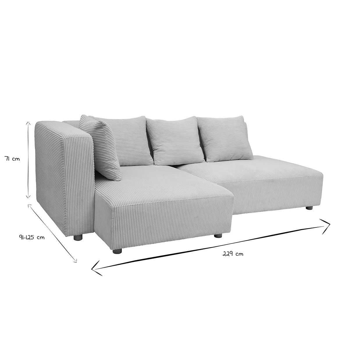 Canapé d'angle gauche 3 places en tissu velours côtelé beige et bois clair HARLEM