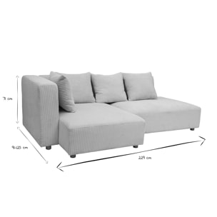 Canapé d'angle gauche 3 places en tissu velours côtelé beige et bois clair HARLEM