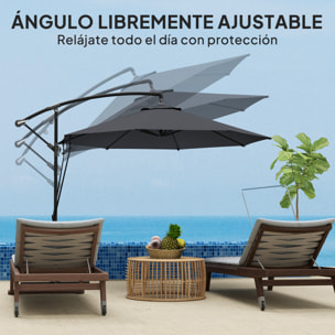 Parasol Excéntrico Ø 290 cm Sombrilla de Jardín con Base Cruzada Manivela Funda para Sombrilla y Cuerda de Viento Anti-UV 50+ Sombrilla para Terraza Patio Gris Oscuro