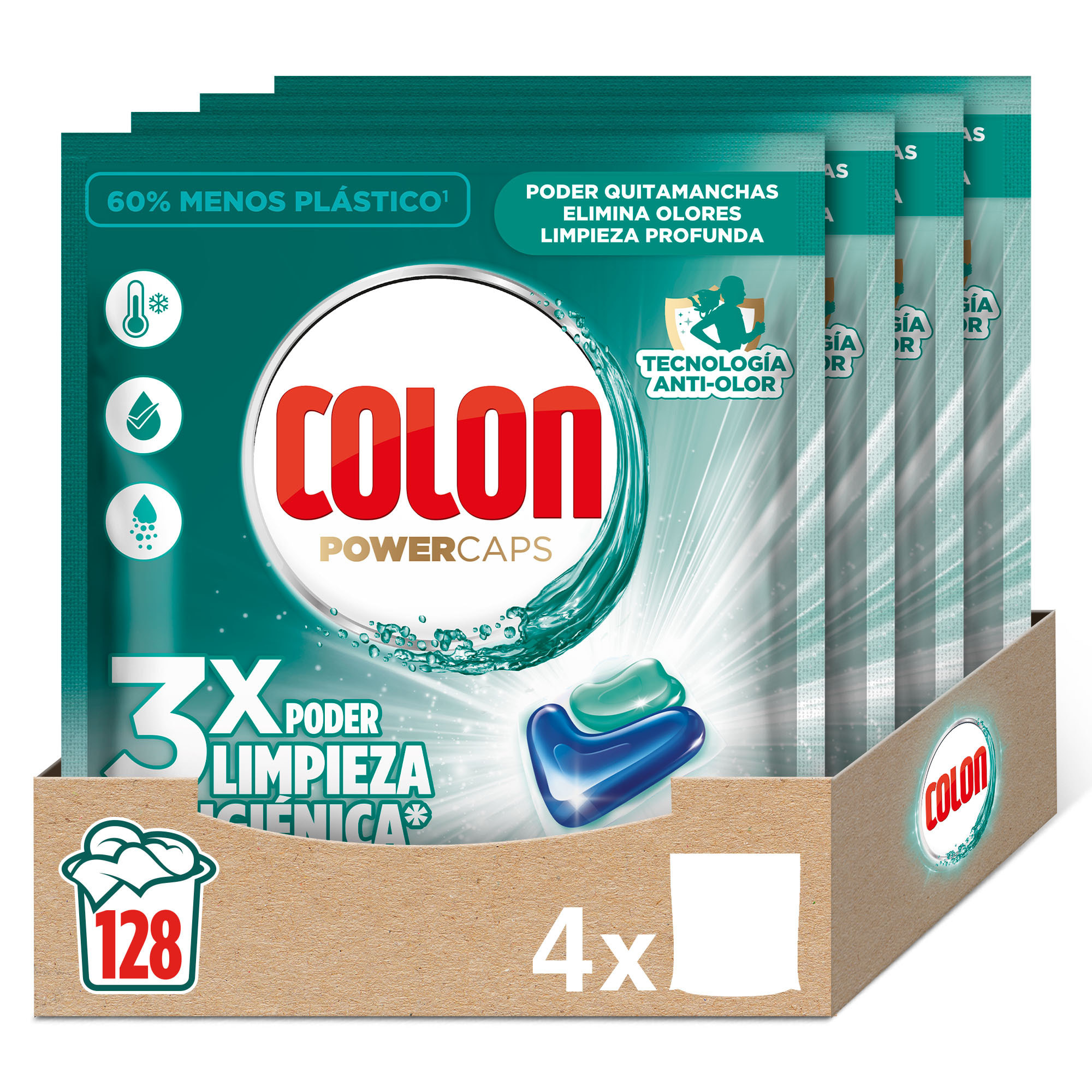 Colon Cápsulas Higiene detergente para lavadora, Pack 4x32 (128 cápsulas)