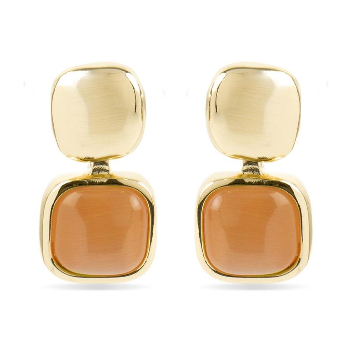 Pendientes con Ojo de Gato Naranja acabado oro 18k
