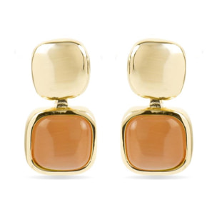 Pendientes con Ojo de Gato Naranja acabado oro 18k