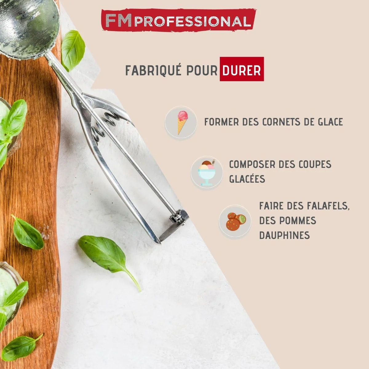 Cuillère à glace en inox FM Professional Divers