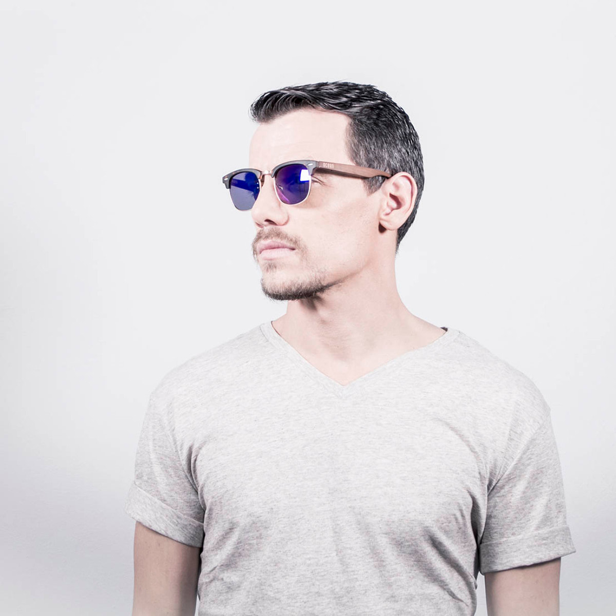 Gafas de sol PALO ALTO EPOKE - Mate negro / Revo azul y patilla marrón bambú