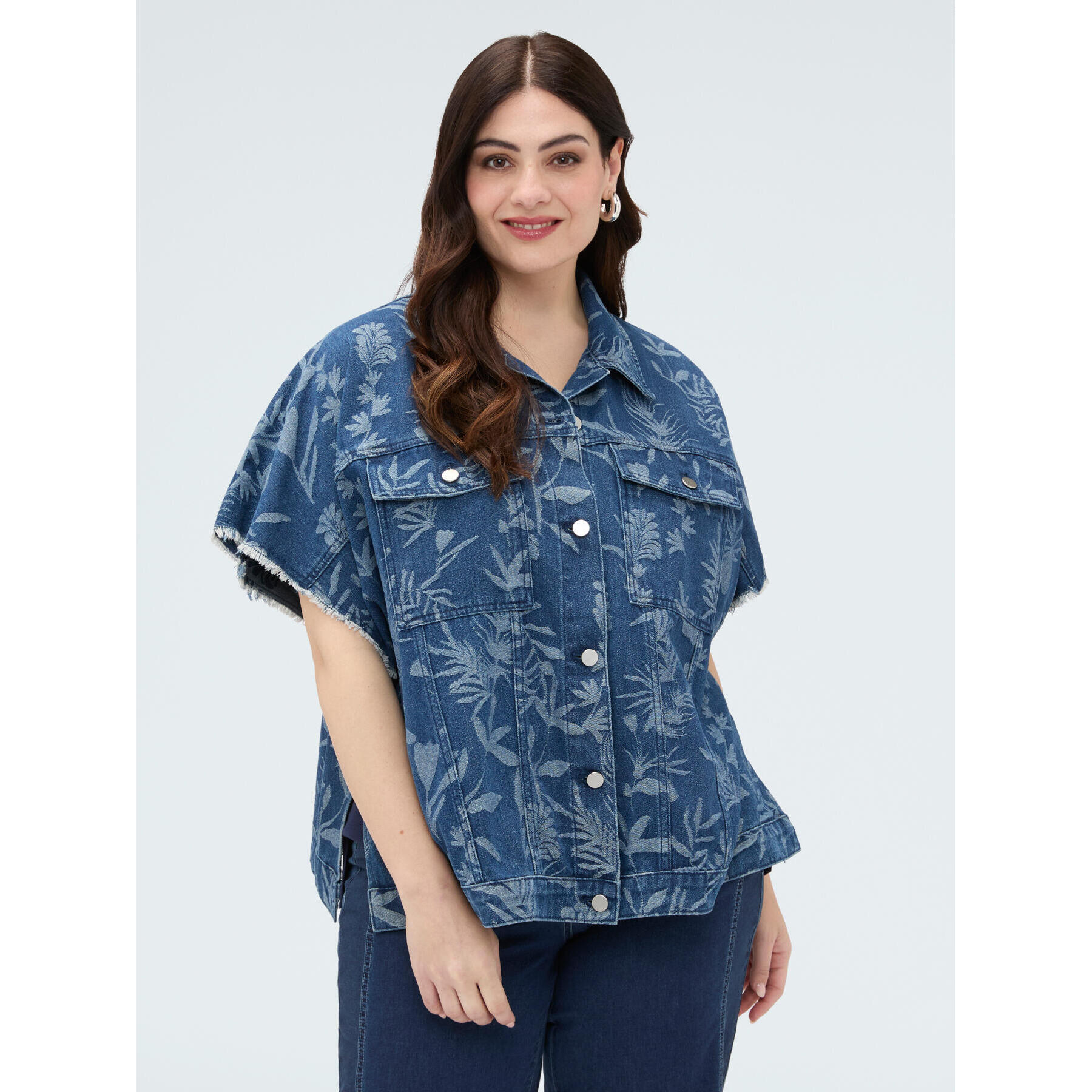 Fiorella Rubino - Camicia in denim con motivo jacquard foliage - Blu