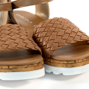 SANDALO INTRECCIATO VERA PELLE CAMEL