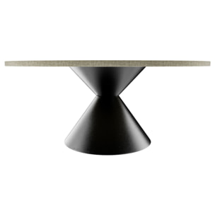 Graal Black - Tavolo Rotondo Ø120 cm Base a Doppio Cono Nero in Metallo e Top in Legno Grigio Testurizzato