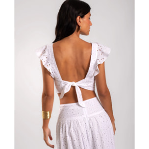 Top de mujer bordado con corte crop y espalda ajustable