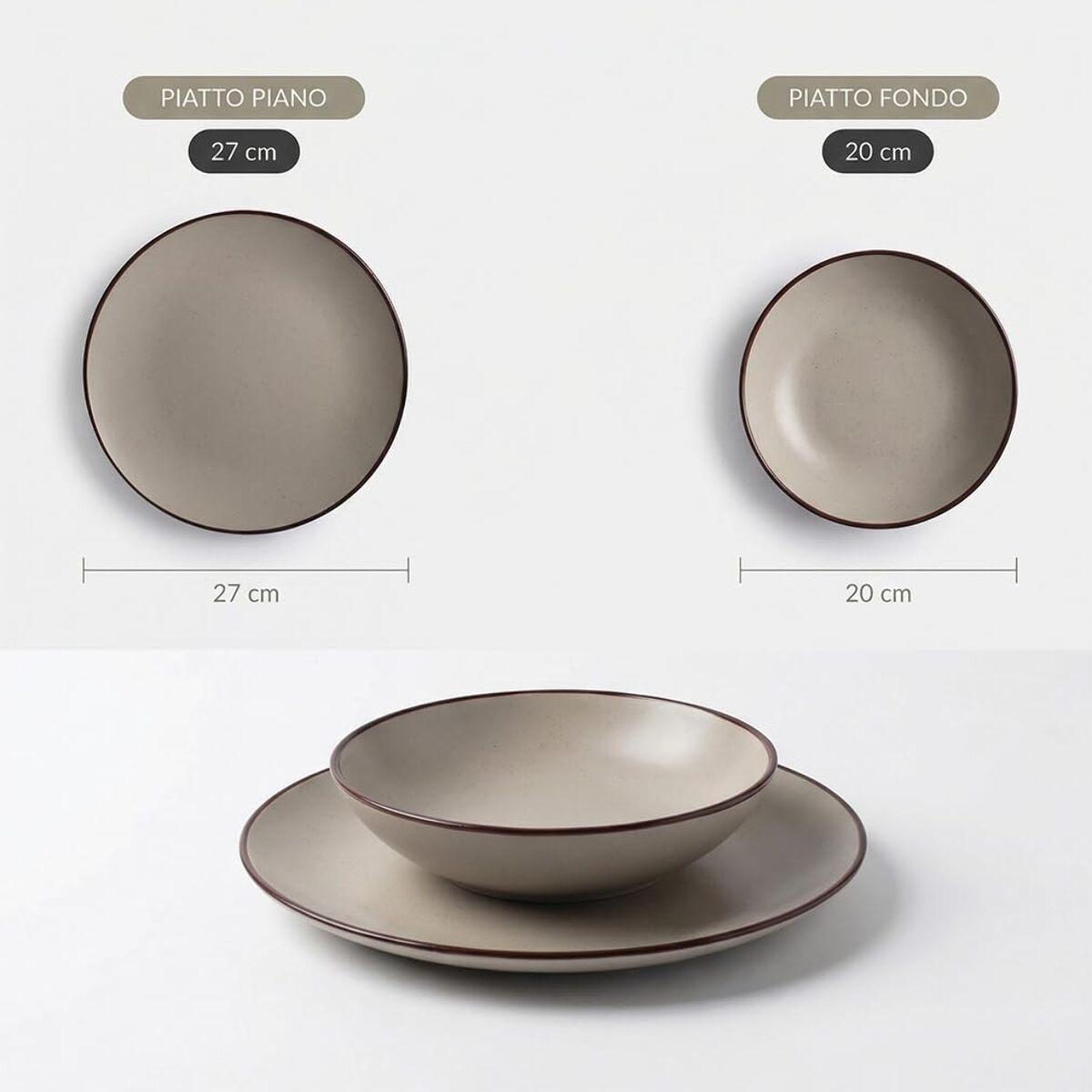 Set 12 Piatti in Ceramica, lavabile in lavastoviglie e adatto a microonde, Intrecci