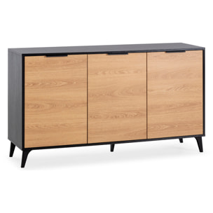 Aparador Kalma 3 puertas color negro/roble, 136 cm Ancho