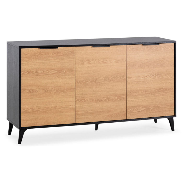 Aparador Kalma 3 puertas color negro/roble, 136 cm Ancho