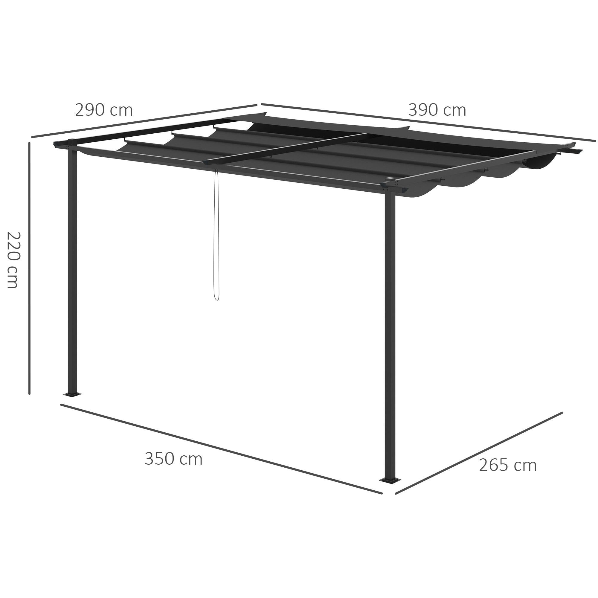 Pérgola de Pared de Jardín 4x3 m Gazebo Exterior Cenador con Techo Retráctil Tela de Poliéster y Marco de Acero para Patio Terraza Balcón Gris Oscuro