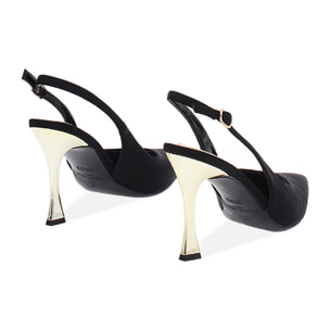 Décolleté slingback donna nere, tacco 9,5 cm