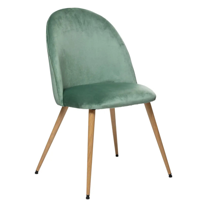 Chaise "Slano" - vert céladon - velours - pieds métal imitation hêtre