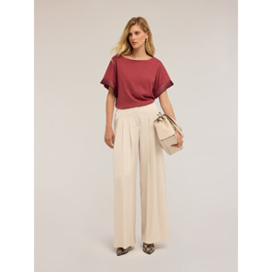 Motivi - Camiseta con mangas plisadas - Burgundy