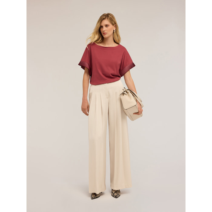 Motivi - Camiseta con mangas plisadas - Burgundy