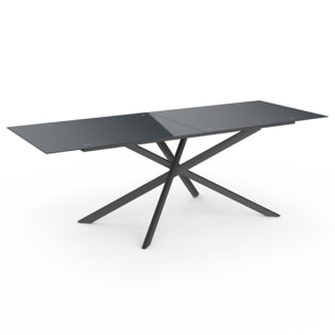 Table de jardin plateau en verre trempé noir et pieds croisés 240cm