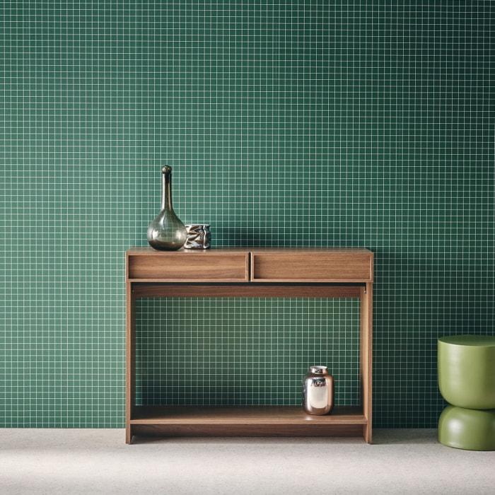Console décor bois 2 tiroirs et étagère  KUBA