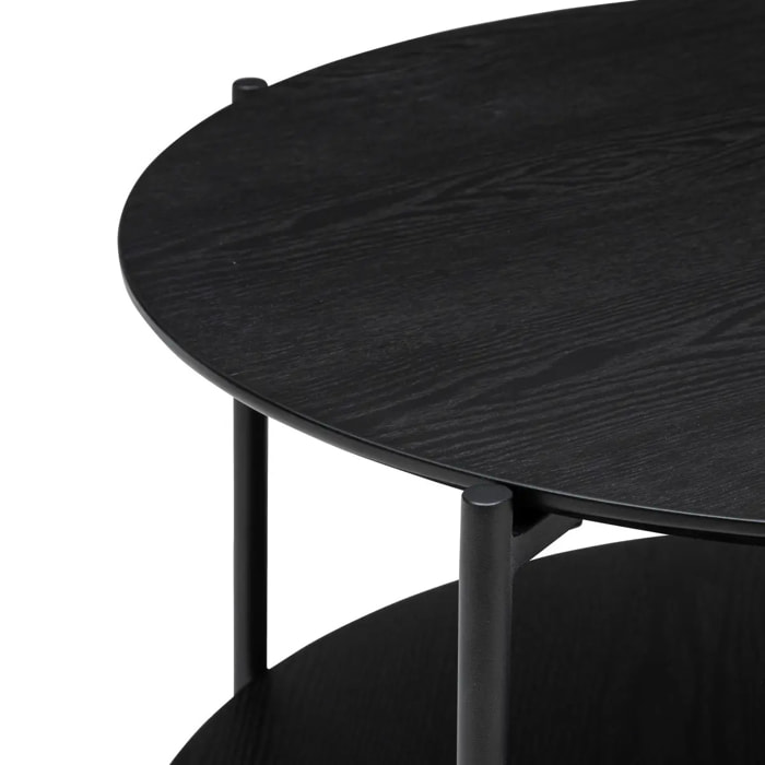 Table basse ronde "Kemi" en placage noyer & métal D63,2cm noir