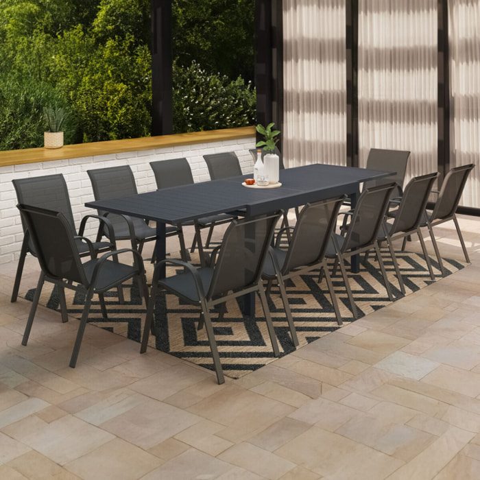 Salon de jardin extensible 12 places en polywood gris
