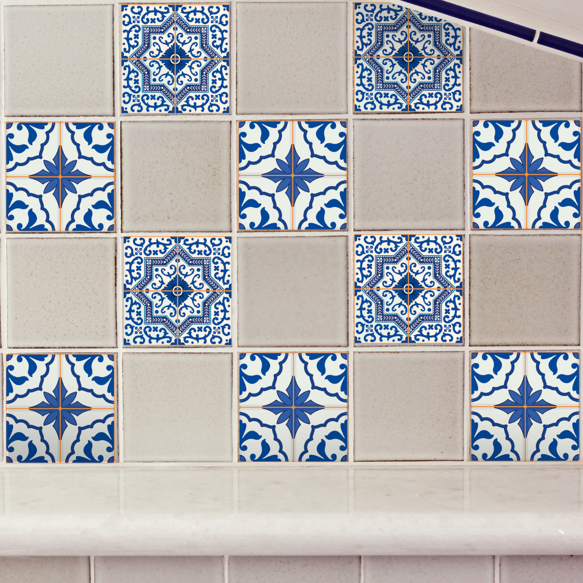 Stickers muraux - Sticker Mural Carrelage adhésif Cuisine Salle de Bain - 9 STICKERS CARRELAGES AZULEJOS SÉRGIO