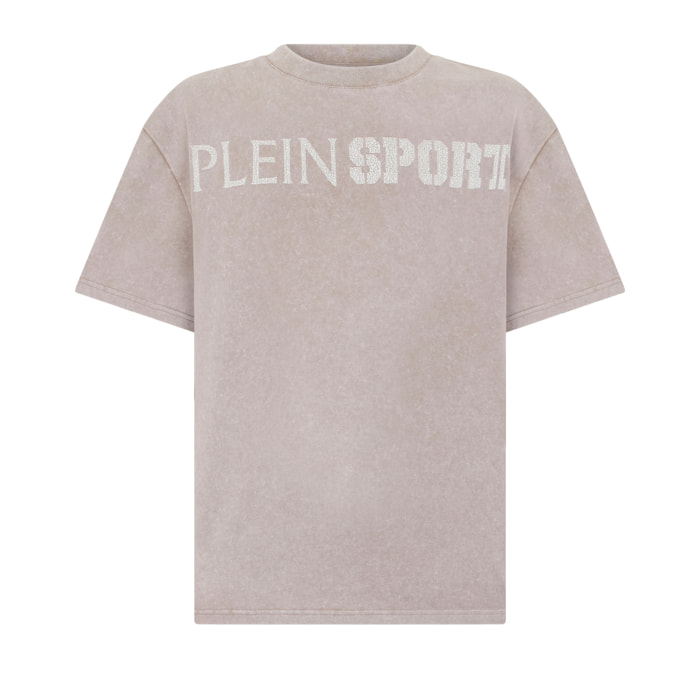 PLEIN SPORT Washed Round Neck T-Shirt Crackle Scratch