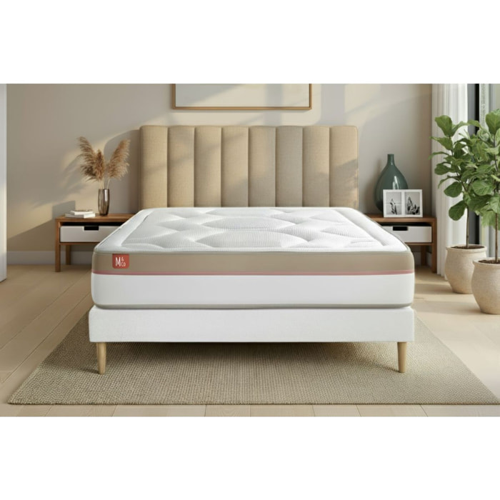 Pack Matelas Le Cosy - 30cm - Mémoire de forme - Confort durable - Sommier Tapissier Blanc - Avec couette et oreillers