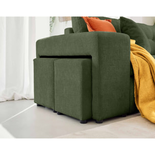 California - canapé d'angle réversible 4 places - convertible avec coffre, étagère et poufs - en velours texturé - Vert