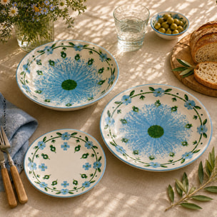 Lot de 6 assiettes plates 27cm en porcelaine blanc et bleu floral PRIMAVERA