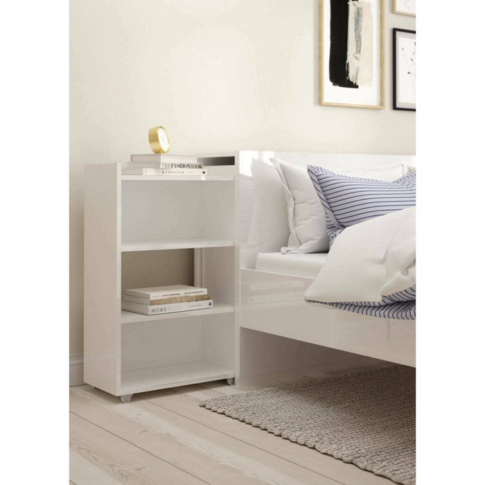Comodino Delfino, Comò basso, Tavolino da notte, Mensola da letto, 165x26 h80 cm, Bianco lucido