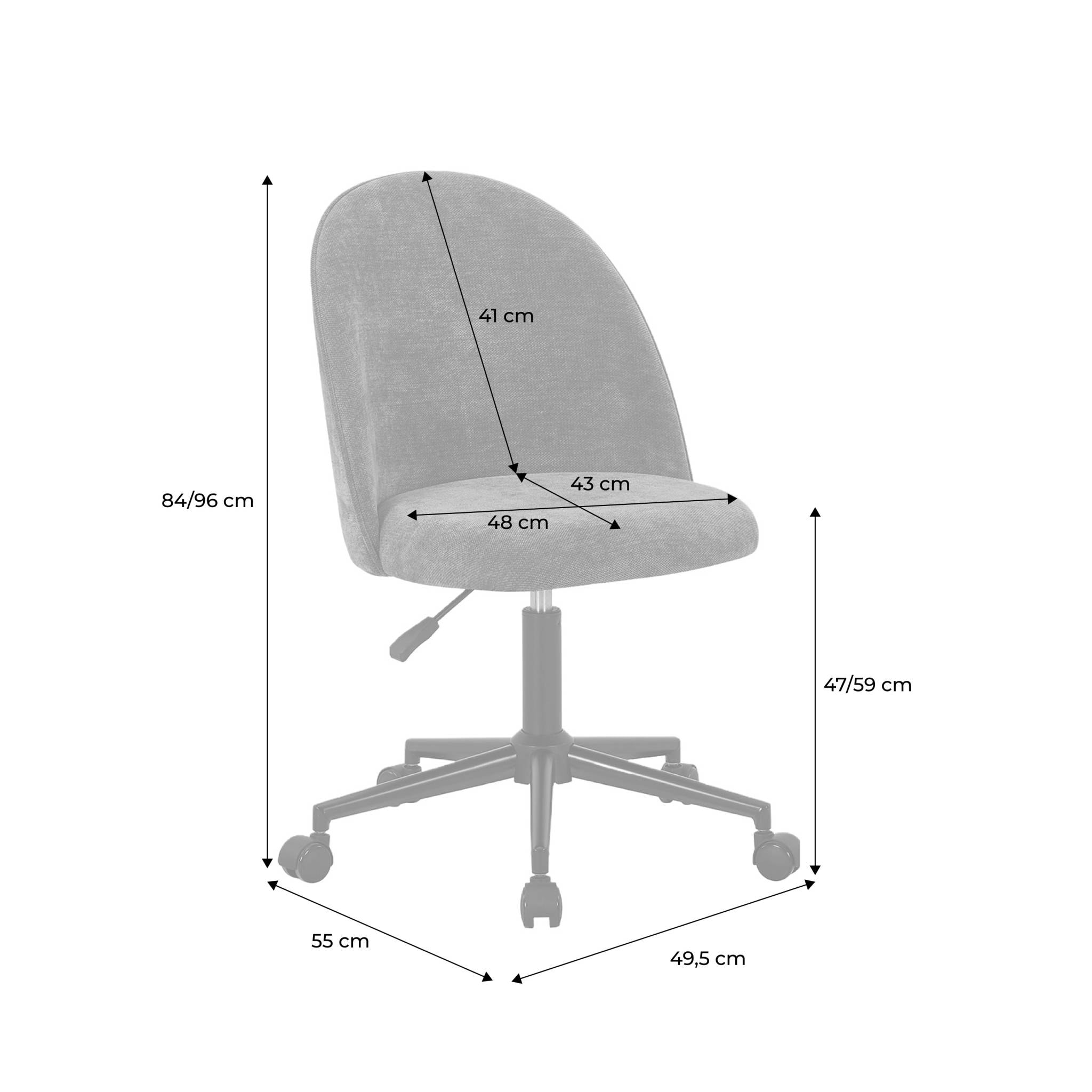 Chaise de bureau à roulettes tissu PHYL