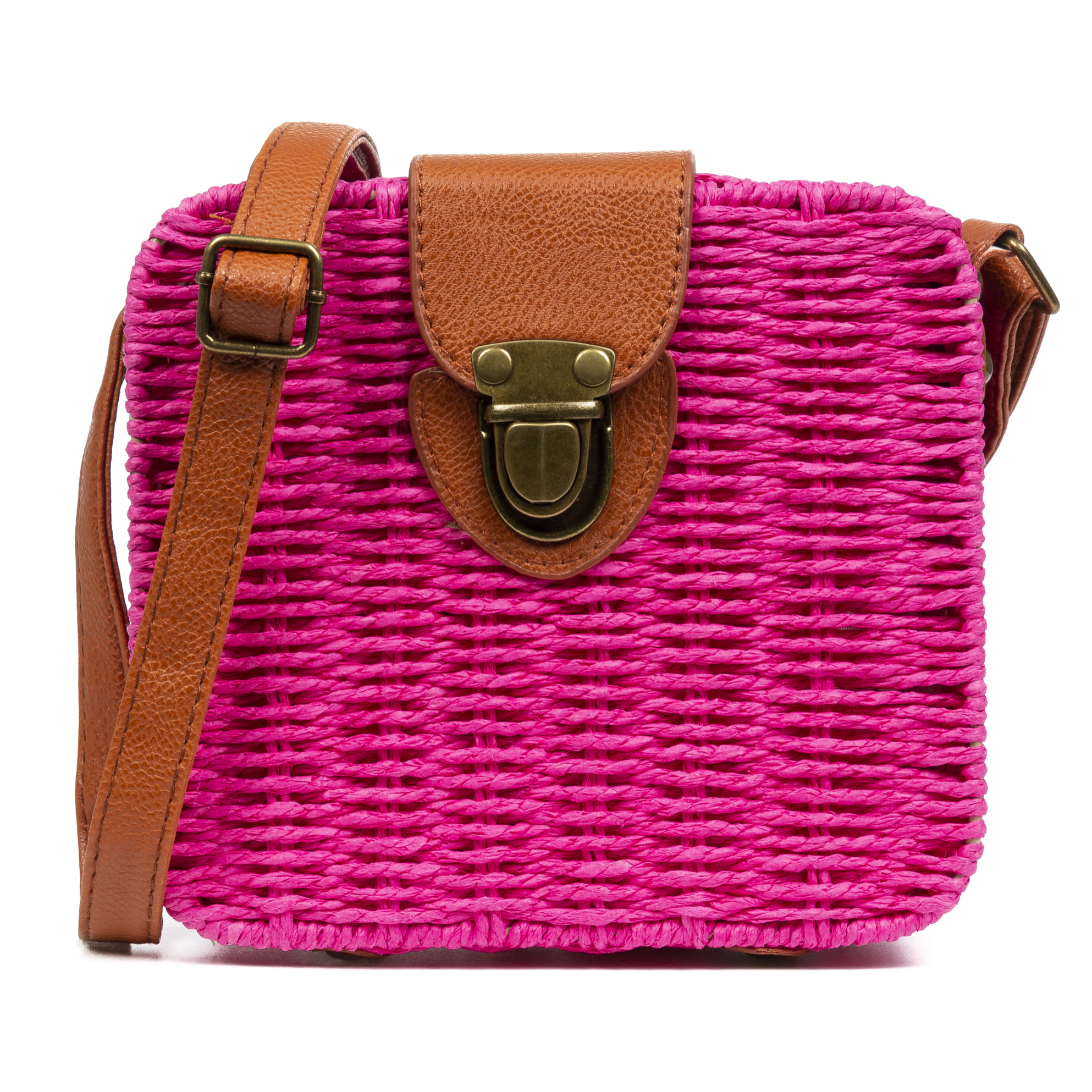 IRIA QUINTANA Borsa a tracolla da donna Empoli. Tessuto Paglia Pelle Sintetica PU 18x7x17 Cm. Colore rosa