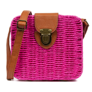 IRIA QUINTANA Borsa a tracolla da donna Empoli. Tessuto Paglia Pelle Sintetica PU 18x7x17 Cm. Colore rosa