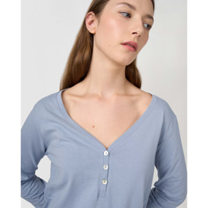 Pigiama lungo in cotone con scollo a v, arubi blu